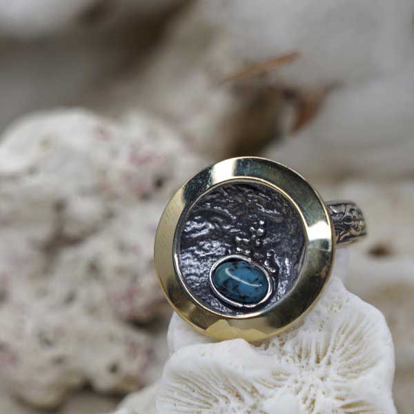 Серебряное кольцо с бирюзой и золотом MVR1595GTQ