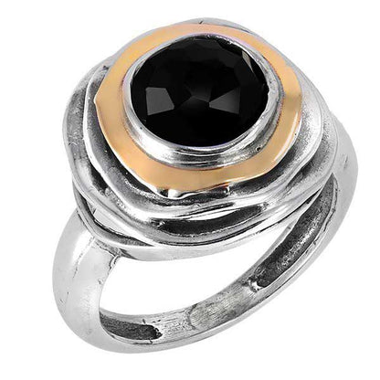 Серебряное кольцо с ониксом и золотом МВР1103ГОН
