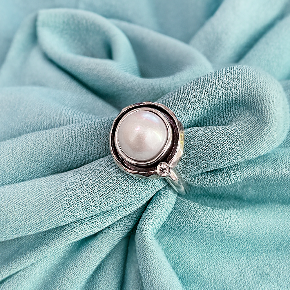 Silver ring with pearl and zircon MVR1001PL