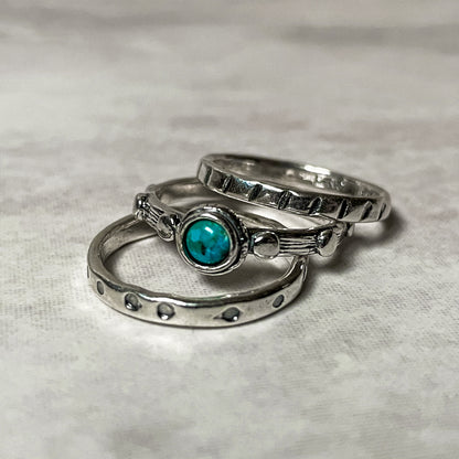 Set of 3 Silver Rings with Turquoise 01R598TQ