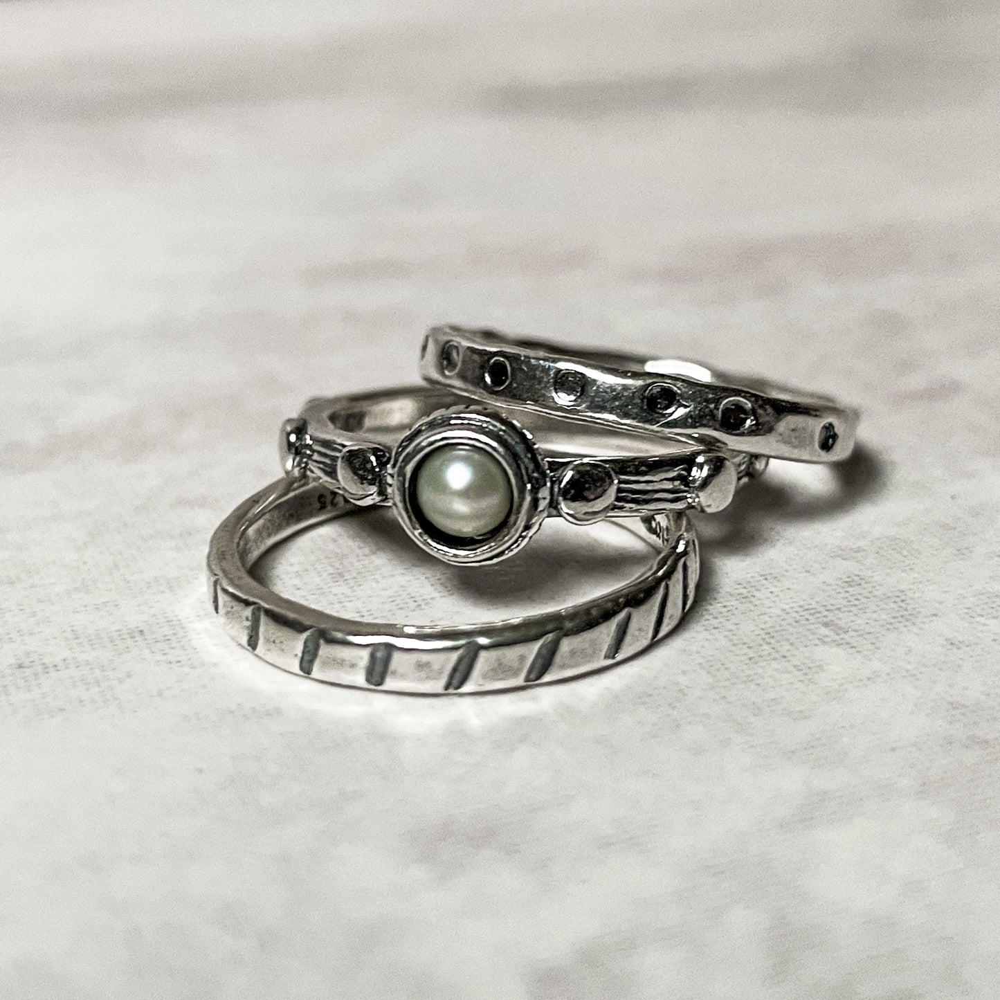 Set of 3 Silver Rings with Pearl 01R598PL
