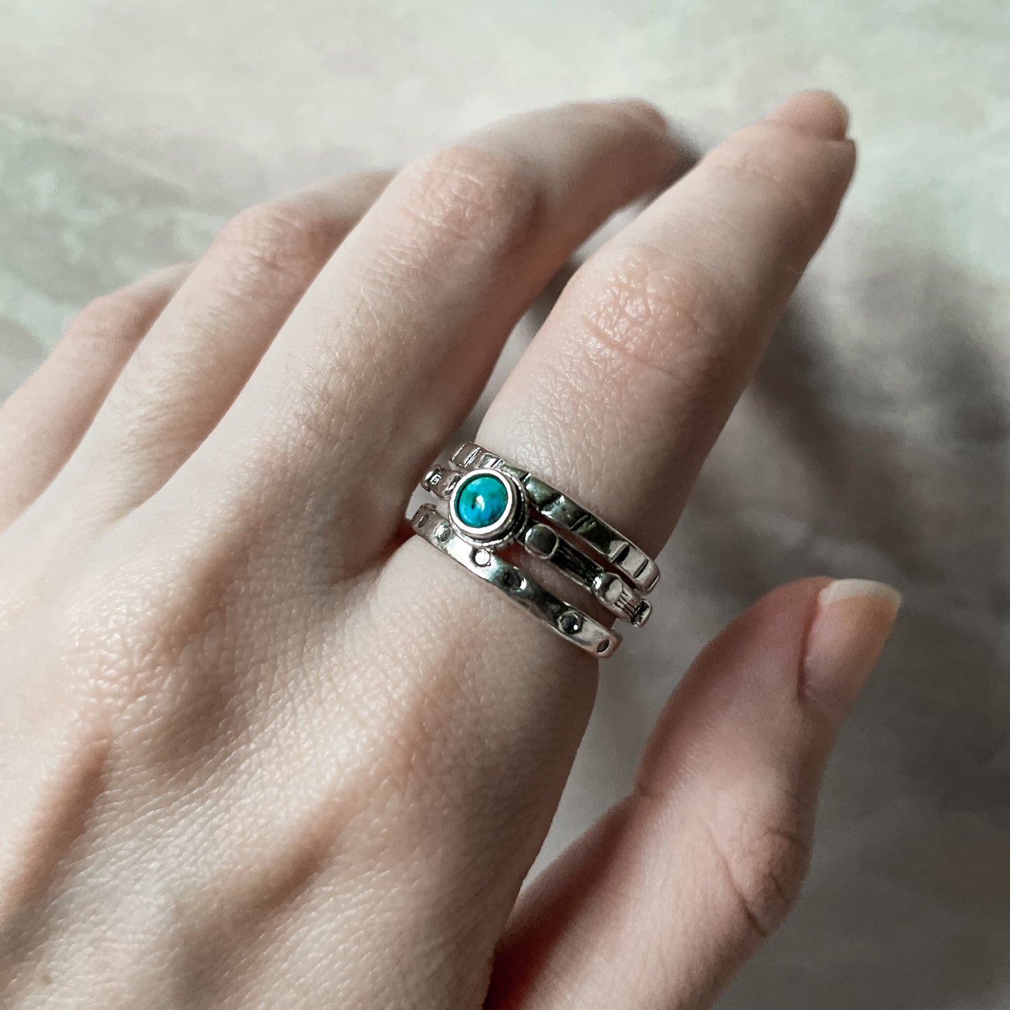 Set of 3 Silver Rings with Turquoise 01R598TQ