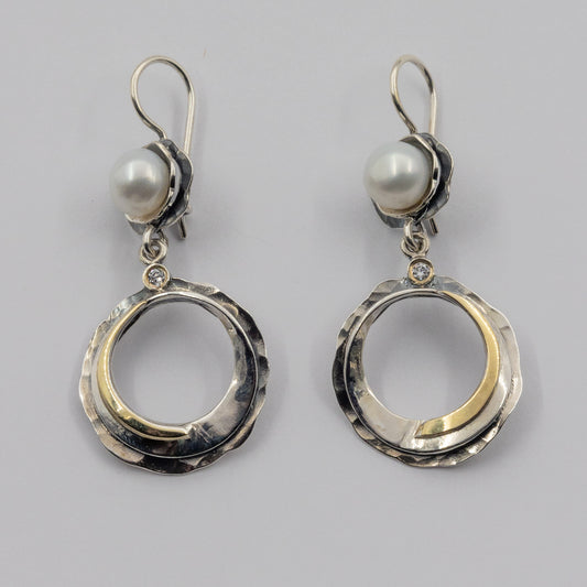 Silver earrings with Pearl, Zircon and Gold MVE1066PLCZG
