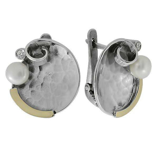 Boucles d'oreilles en argent avec Or, perles et zircon MVE1402PL