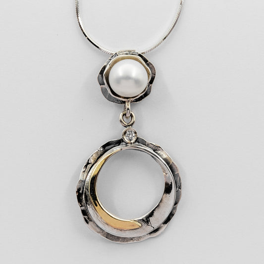 Silberne Halskette mit Perle, Zirkon und Gold MVN1066P/GCZPL