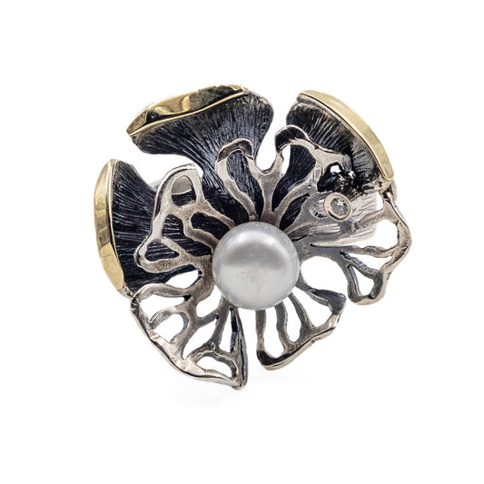 Silver ring with gold, pearl and zircon MVR1036GCZPL