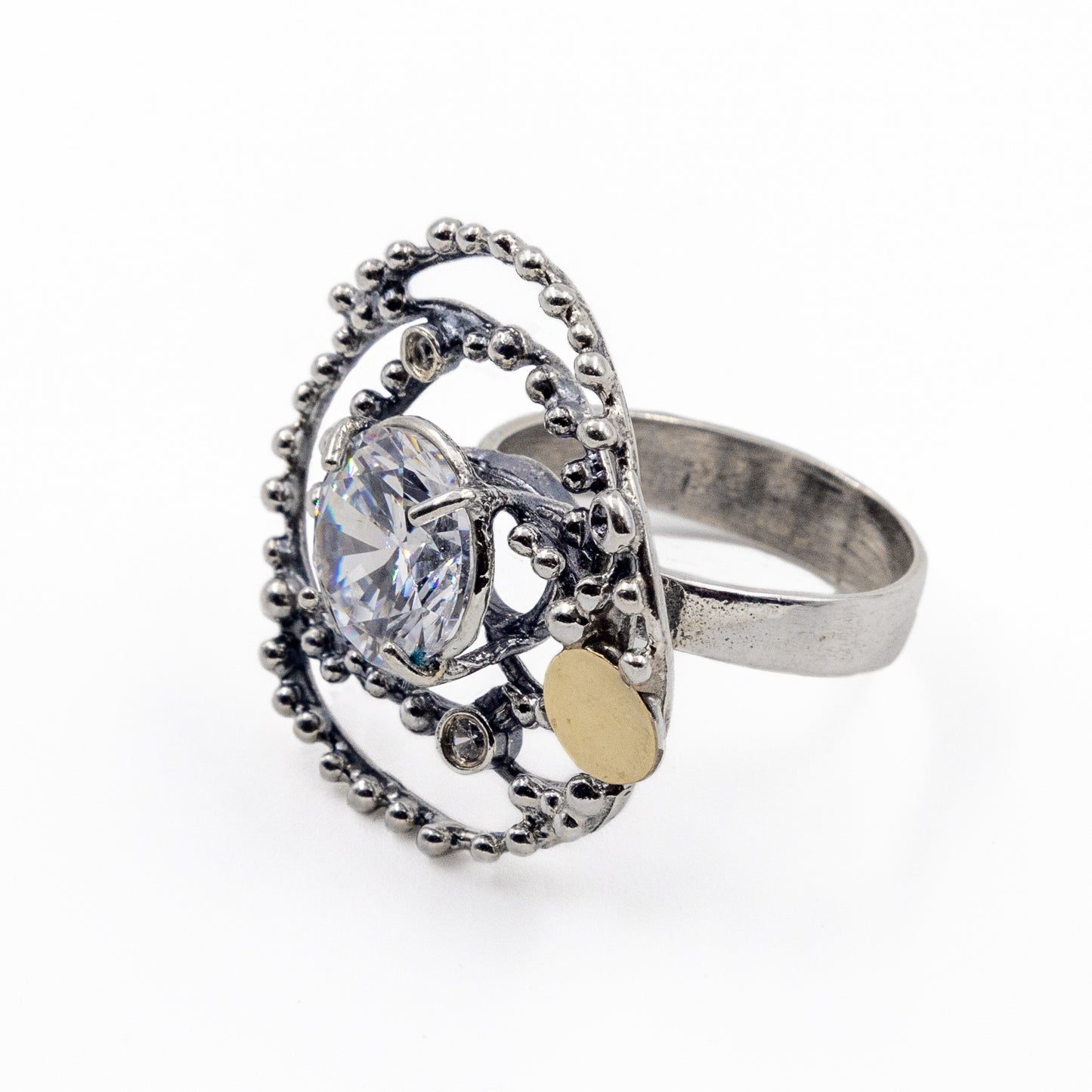 Silver ring with gold and zircon MVR1059GCZ