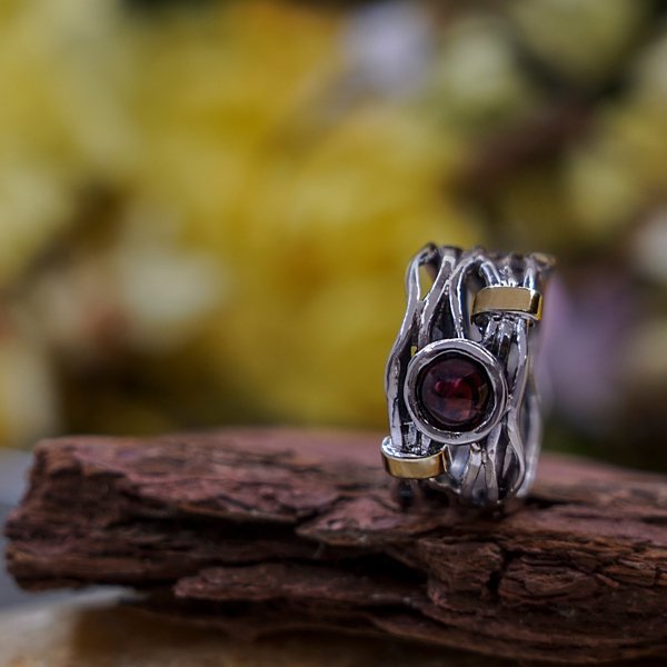 Silver ring with gold and garnet MVR1447GGR