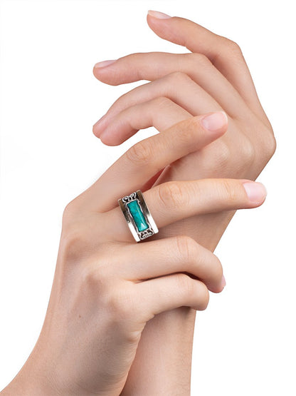 Silver ring with turquoise and gold MVR378GTQ