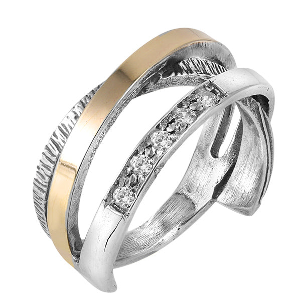 Silver ring with zircon and gold MVR787GCZ