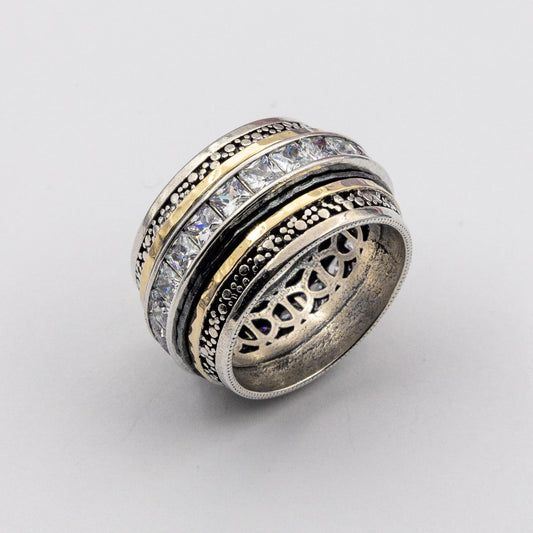 Silver Spinner ring with Zircon and Gold MVRK11GCZ