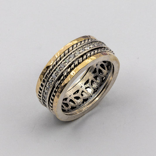 Silver Spinner ring with Zircon and Gold MVRK12GCZ