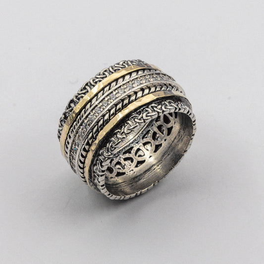 Серебряное кольцо Spinner с цирконом и золотом MVRK4GCZ