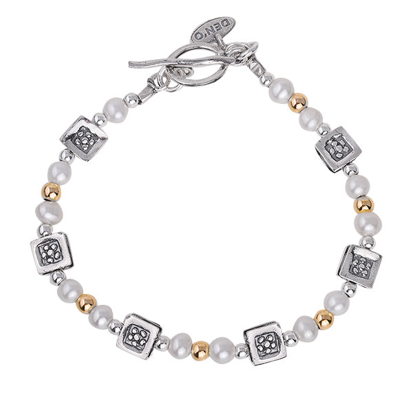 Silver bracelet with goldfilled and pearls 01B396GPL