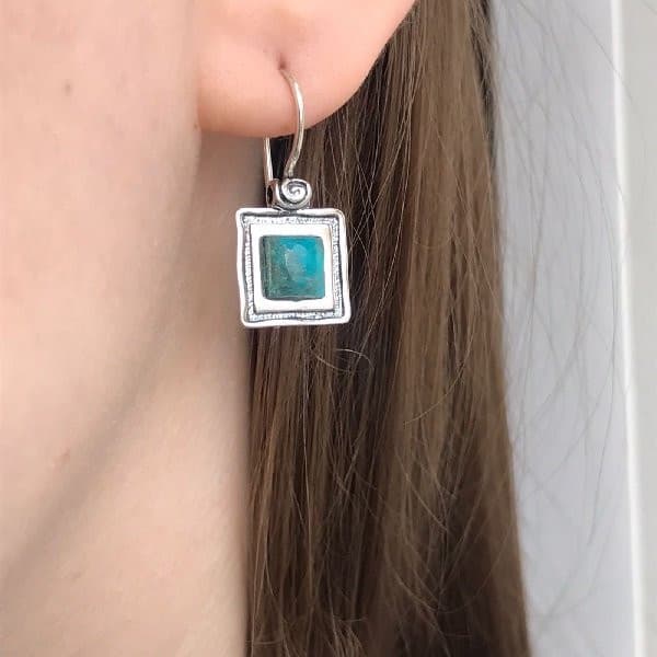 Silver earrings with turquoise 01E076TQ