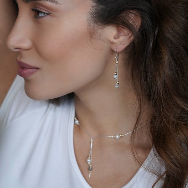 Silberne Ohrringe mit Perlen und Goldfill 01E1714PL