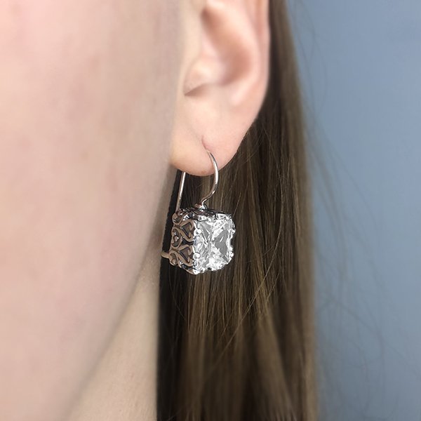 Silver earrings with zircon 01E3379CZ