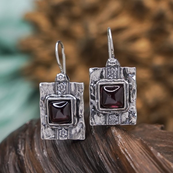 Silver Earrings with Garnet 01E447GR