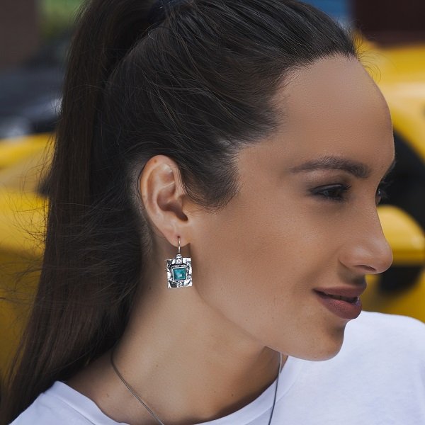 Silver earrings with turquoise 01E447TQ