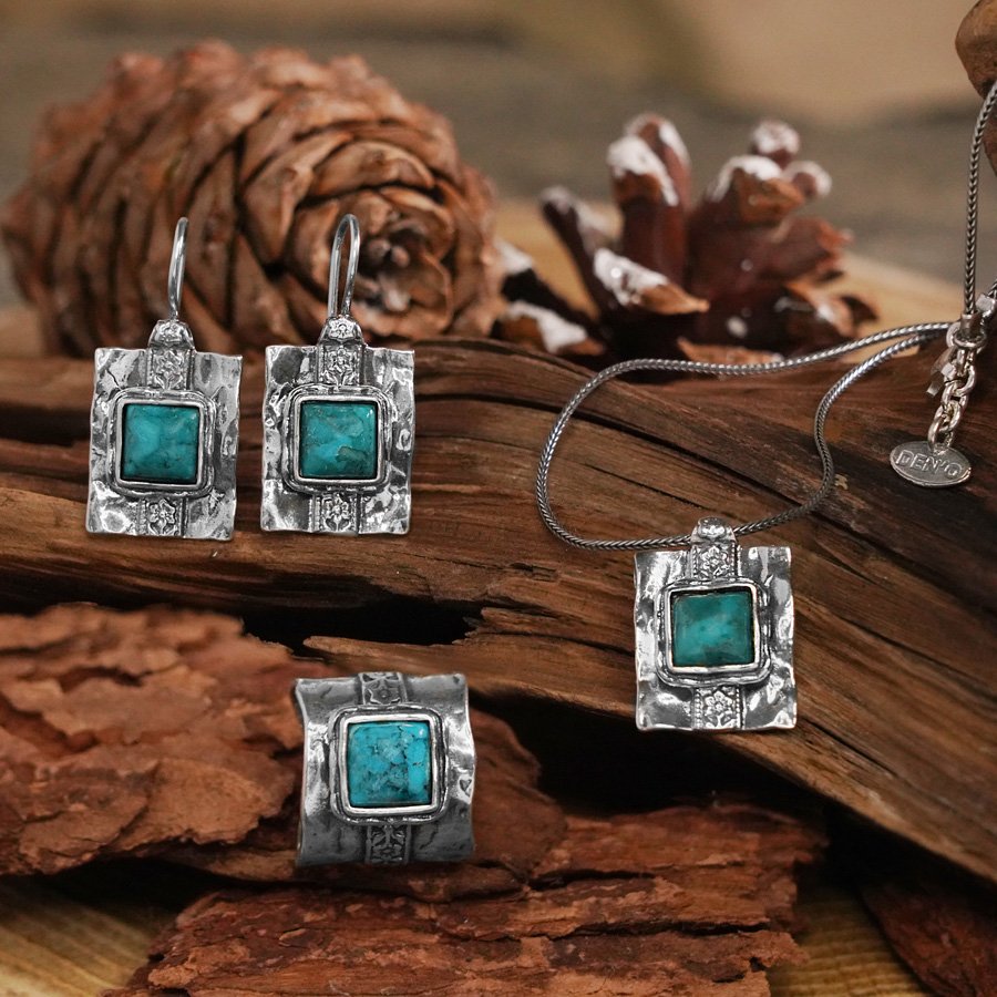 Boucles d'oreilles en argent avec turquoise 01E447TQ