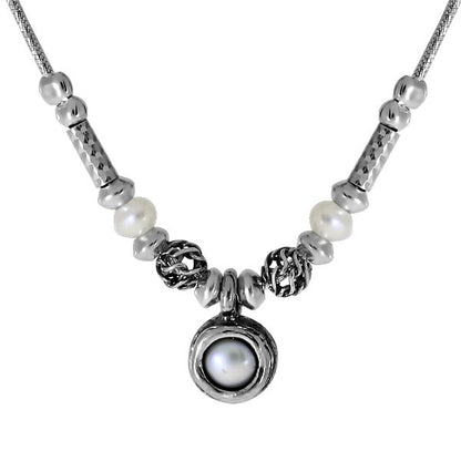 Silver necklace with pearls 01N2755PL