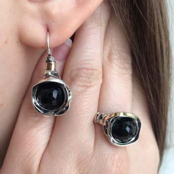 Silver earrings with onyx and gold MVE812GON