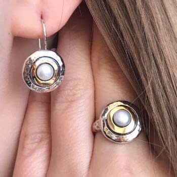 Silberne Ohrringe mit Perlen und Gold MVE1408GPL