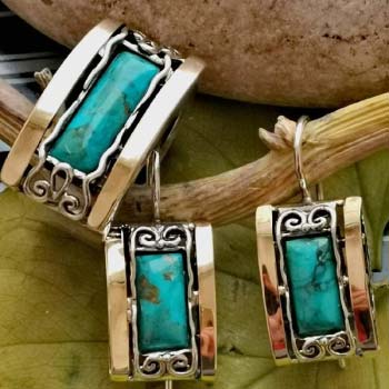Silver earrings with turquoise and gold MVE378GTQ