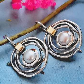 Silberne Ohrringe mit Gold und Perlen MVE1450GPL