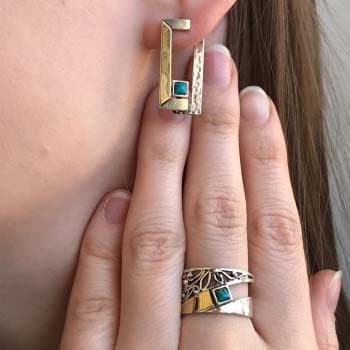 Silver earrings with turquoise and gold MVE0020GTQ