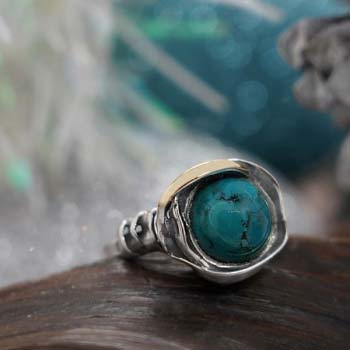 Silver ring with gold and turquoise MVR812GTQ