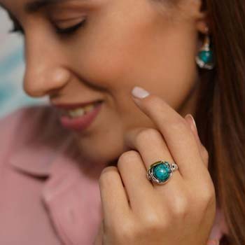 Silver ring with gold and turquoise MVR812GTQ
