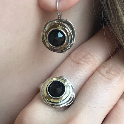 Silver earrings with onyx and gold MVE1103GON