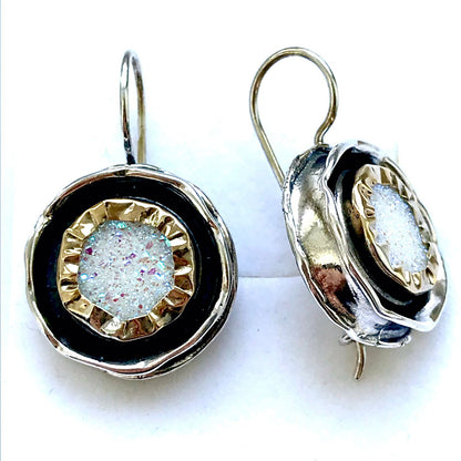 Silver earrings with gold and white druzy agate MVE963GDA