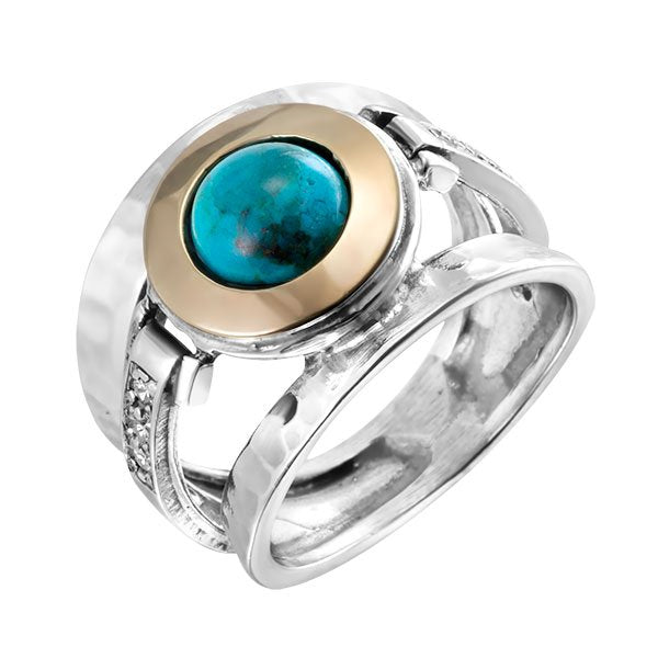 Silver ring with turquoise and gold MVR1233TQ