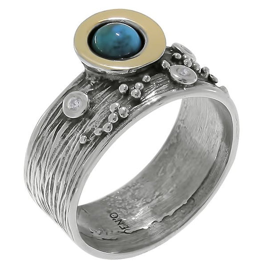 Silver ring with turquoise, gold and zircon MVR1520GTQ